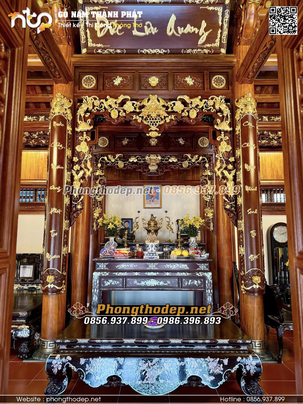 Nội thất nhà gỗ 3 gian đẹp, sang trọng tại Xuân Trường, Ninh Bình